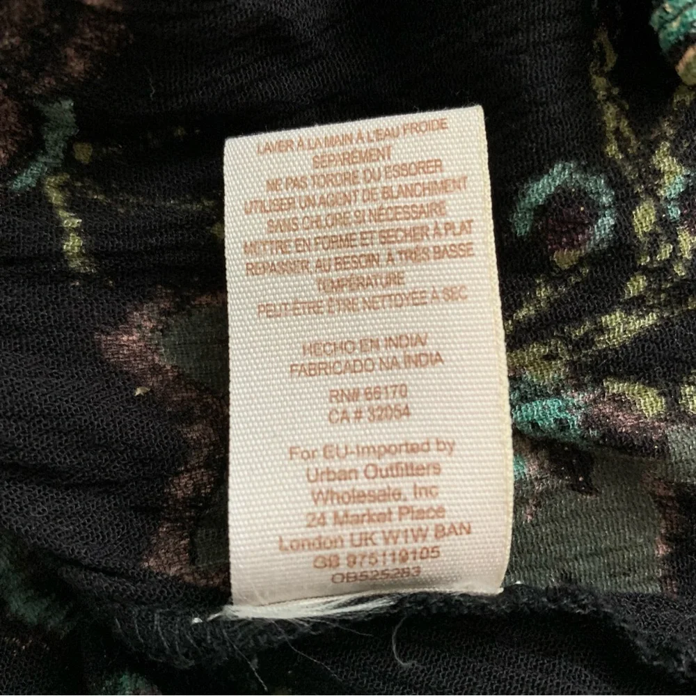 Free People Just The Two Of Us Black Floral Print Peasant Style Blouse